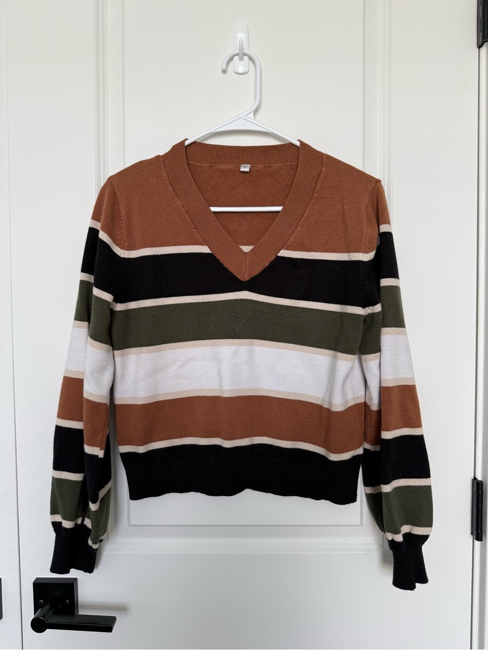 Striped V-Neck Sweater |Camel, Olive, Black, & Ivory | Cropped Knit